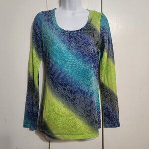Maurices Women's Top Medium Blue Green Snake Skin Animal Print Scoop Neck Hippie
